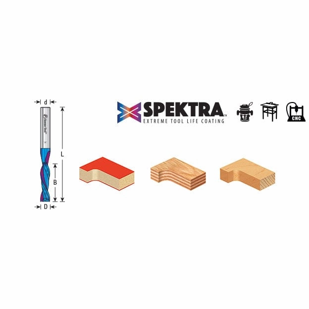 46202-K Solid Carbide Coated Spiral Plunge Router Bit, 1/4 Diameter x 3/4 x 1/4 Inch Shank