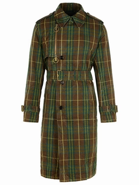 'Check' Dark Green Cotton Trench Coat