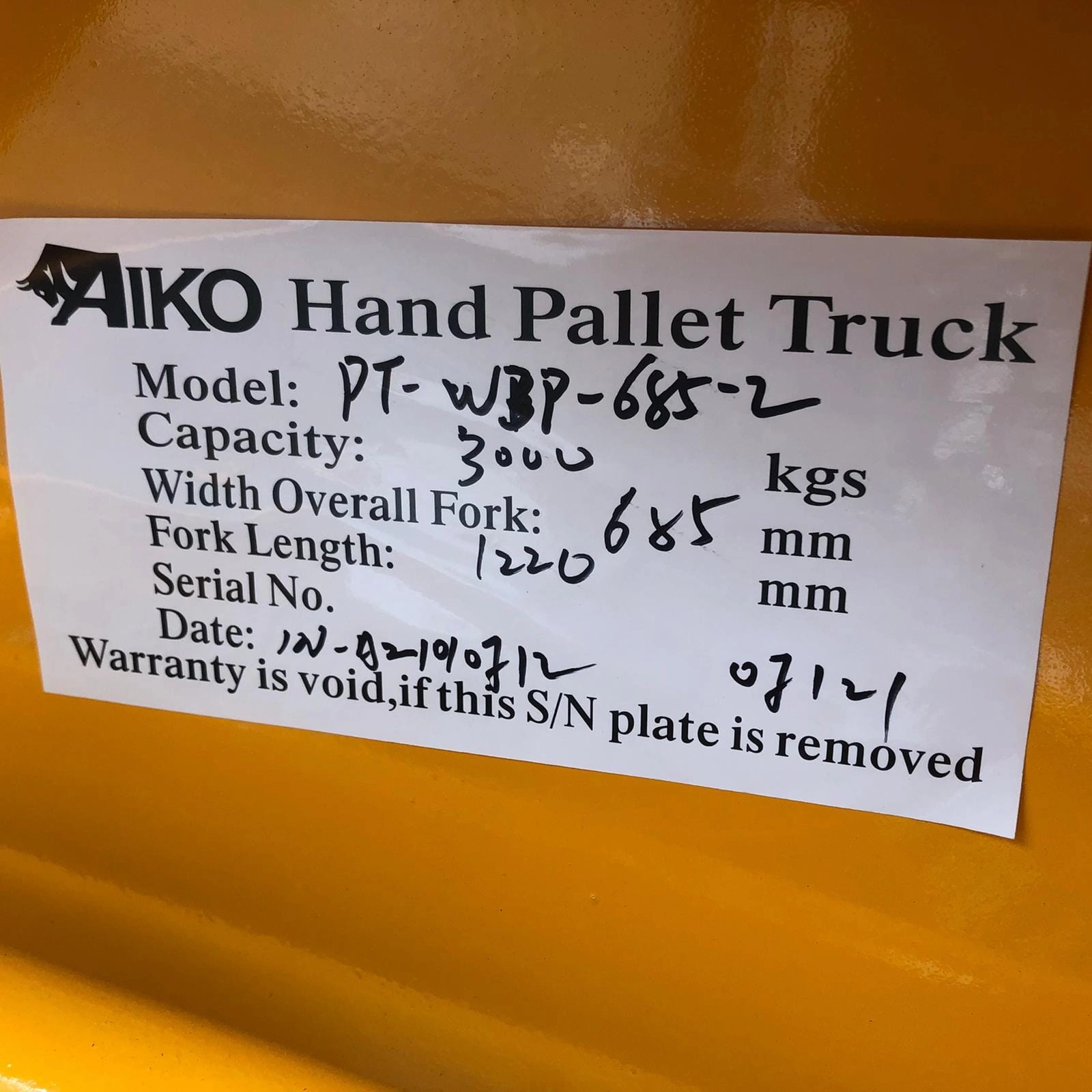 Aiko 3Ton 685m x1800mm Pallet Truck Double Pu Wheel- Long | Model : PT-W3P-68518-2