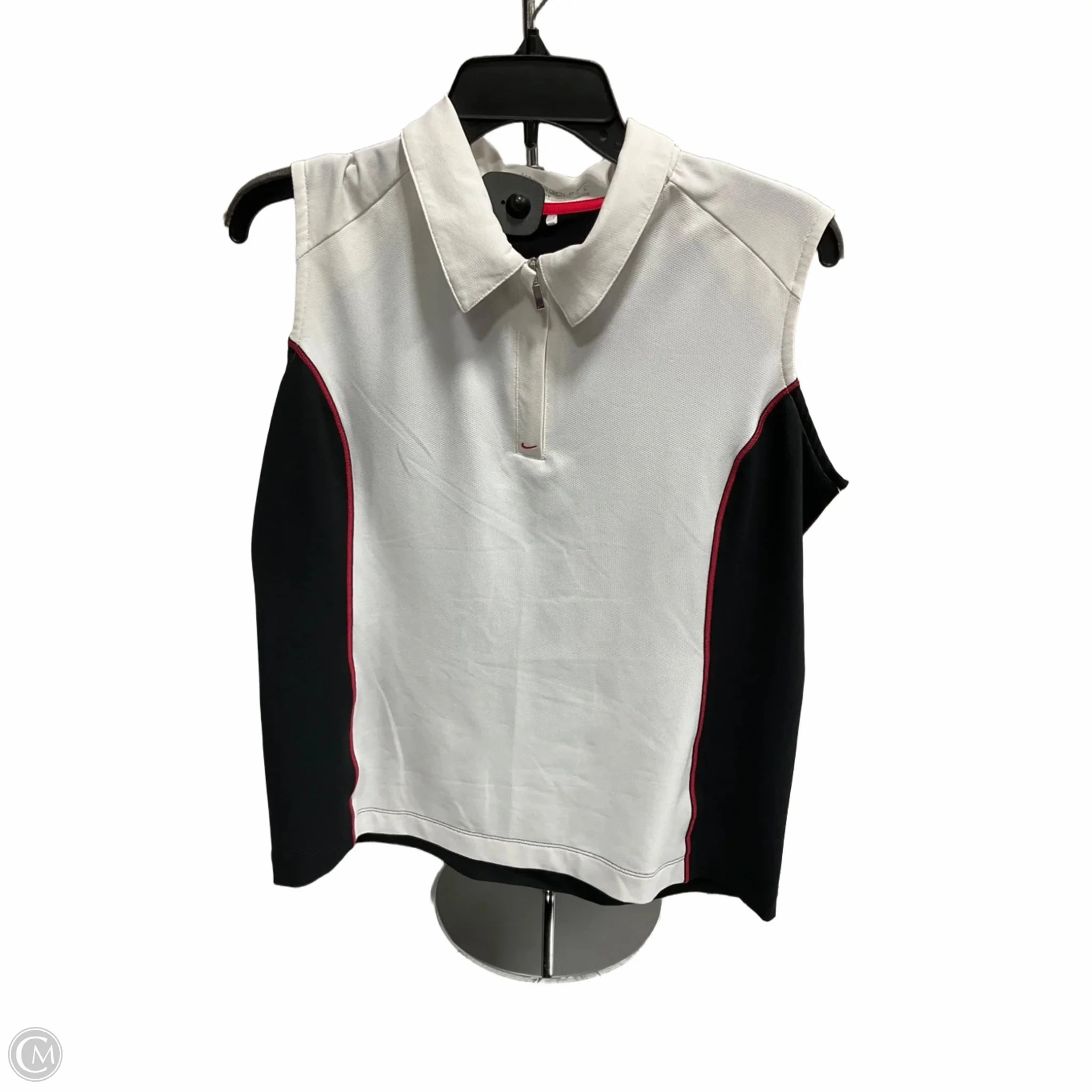 Athletic Top Short Sleeve By Nike In Black & White, Size: L