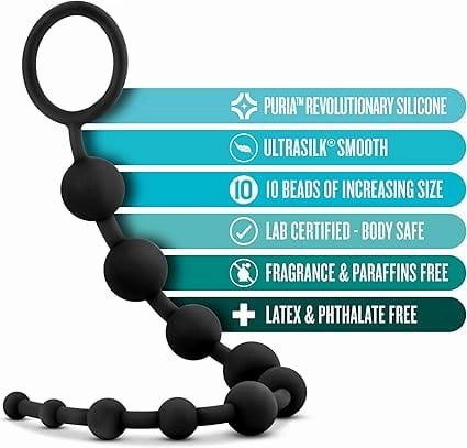 Blush Novelties - Anal Adventures Platinum Silicone 10 Anal Beads (Black)