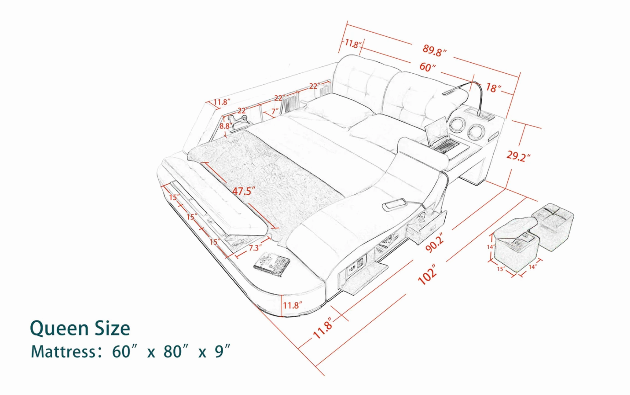 Bonded Leather Hariana Tech Smart Ultimate Bed | All In One Bed