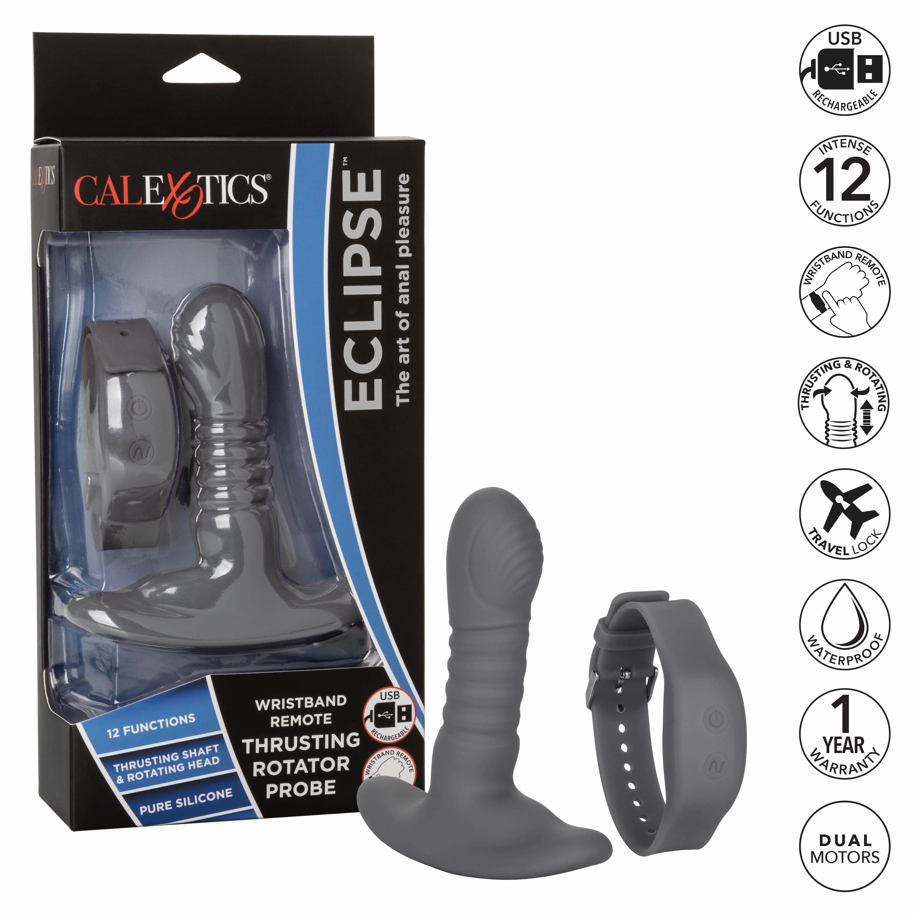 California Exotics - Eclipse Wristband Remote Thrusting Rotator Probe Anal Plug (Black)