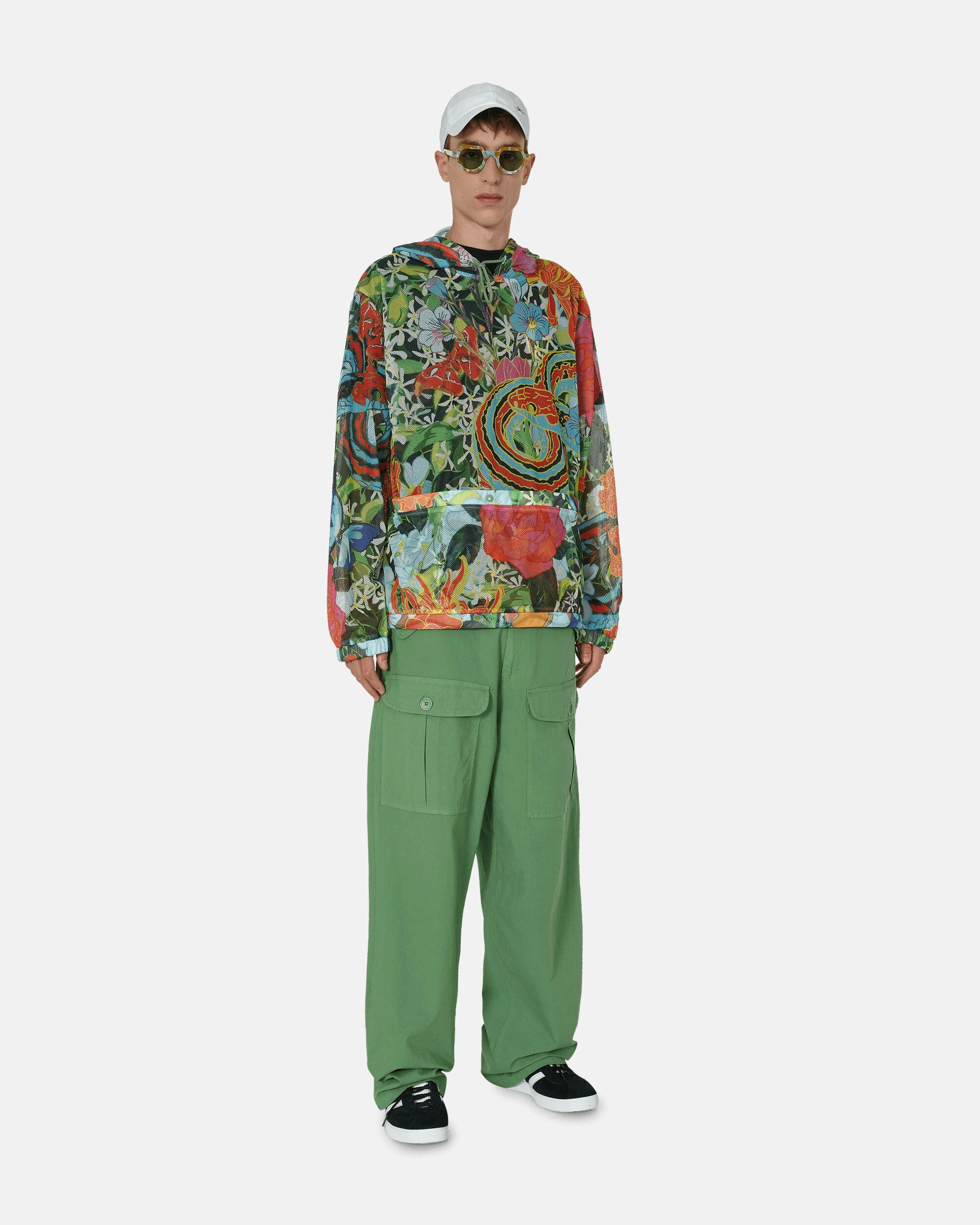 Camo Print Mesh Pullover Hoodie Multicolor