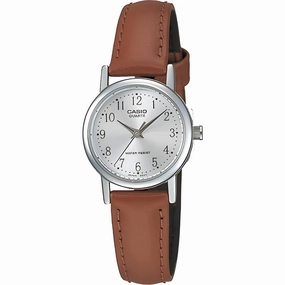 Casio Women's Watch - Quartz Silver Tone Dial Brown Leather Strap | LTP1095E-7B