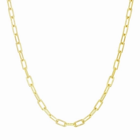 Classic Women's Necklace - YG Plated Sterling Rope Design Paperclip | L-4376-GP