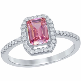 Classic Women's Pink with White CZ Polished Ring - W-1871