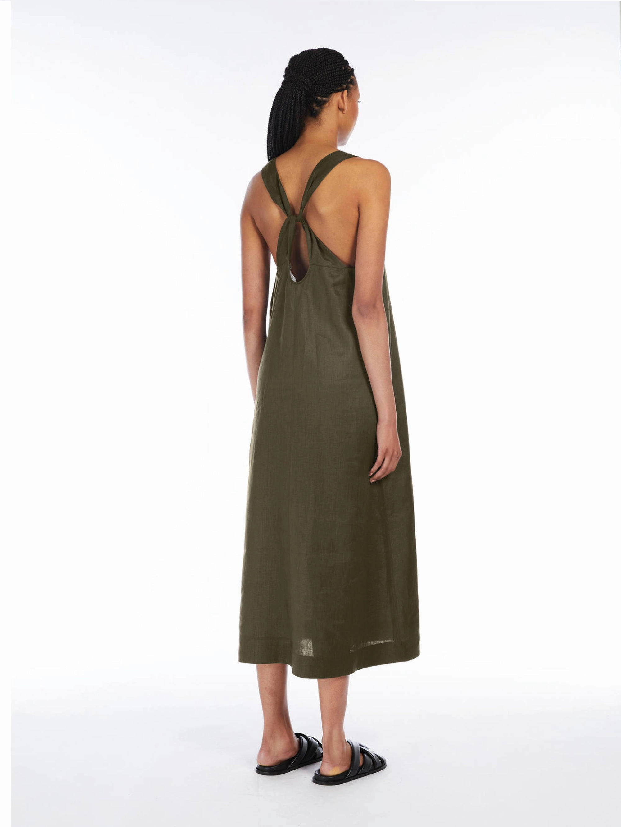 Dark Green Linen Longuette Dress