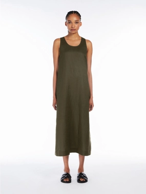 Dark Green Linen Longuette Dress