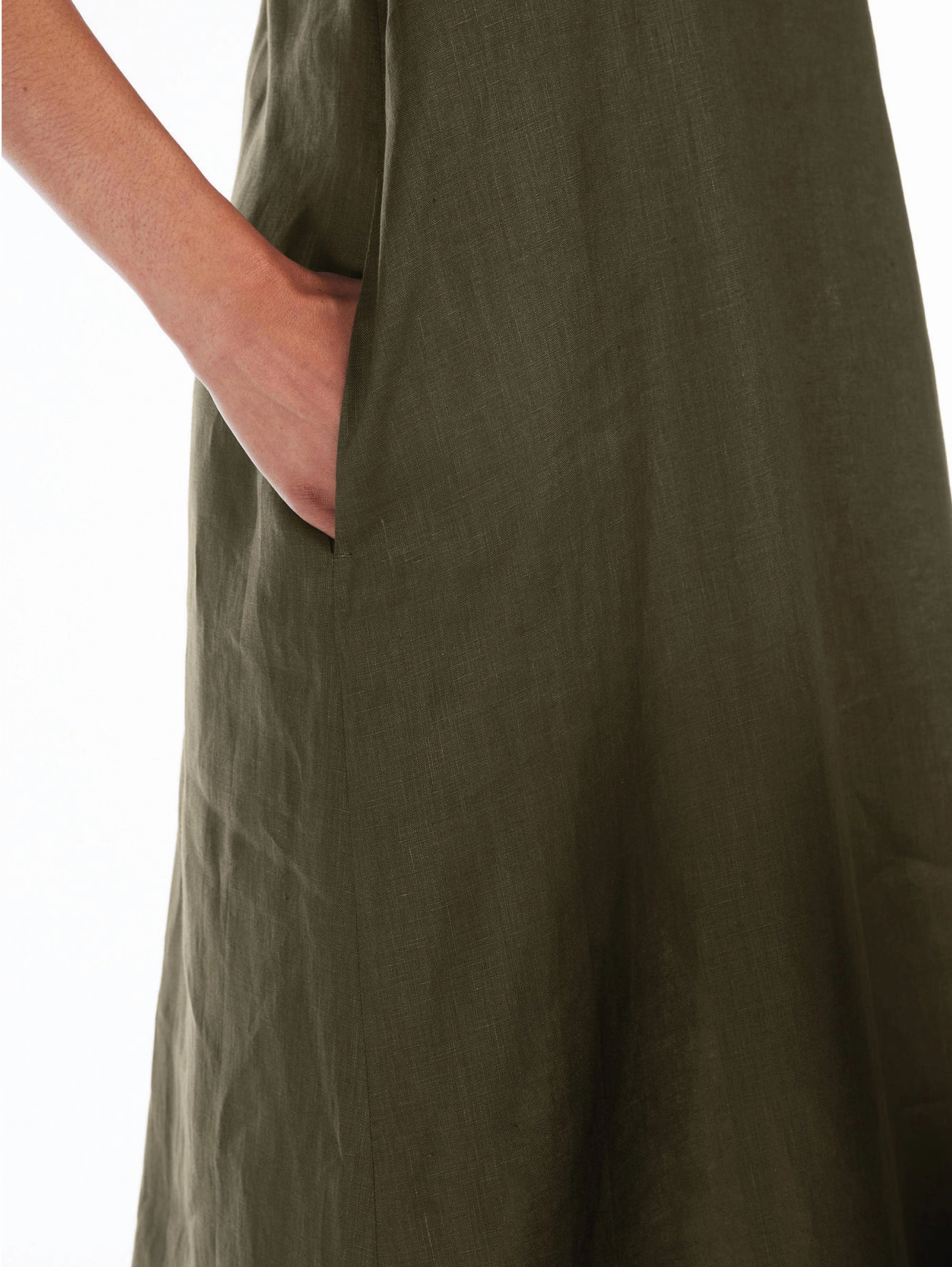 Dark Green Linen Longuette Dress