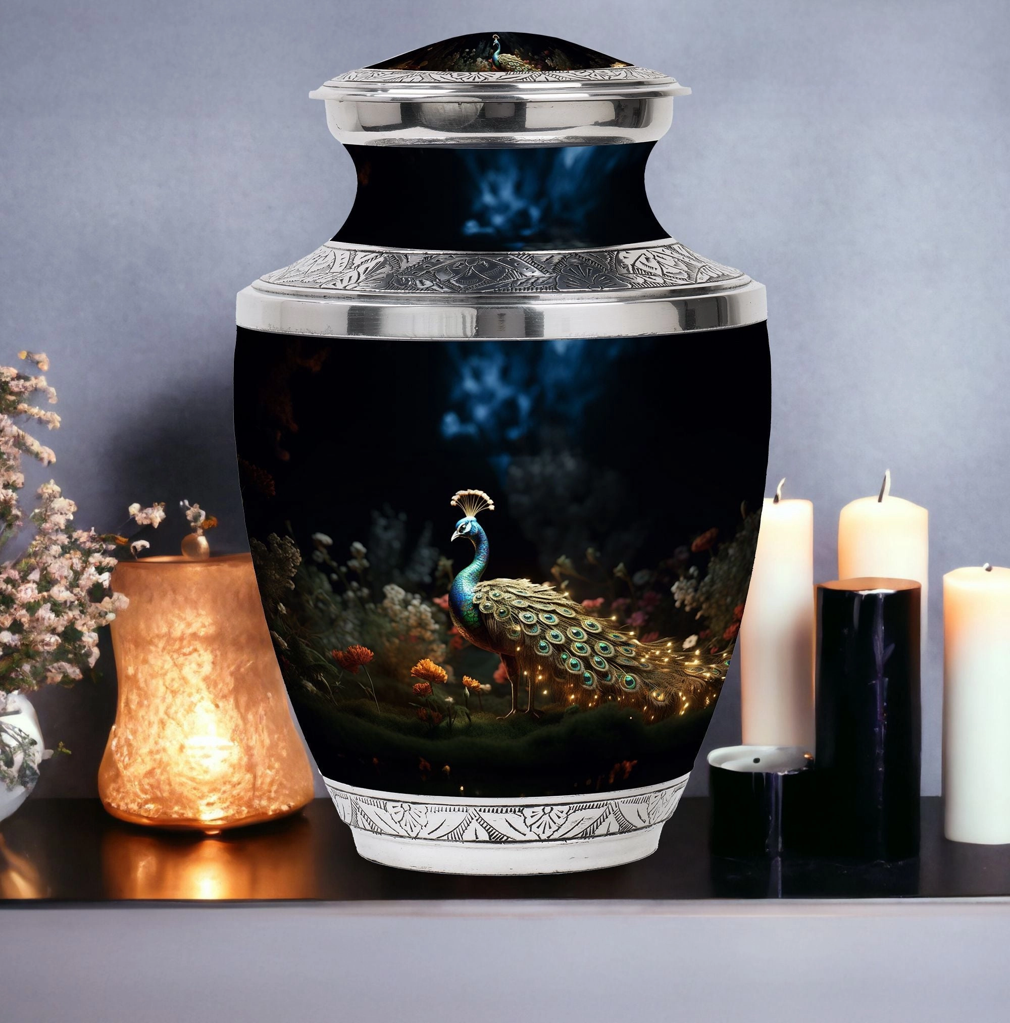 Elegant Peacock Cremation Urn for Ashes - Beautiful Peacock Urn