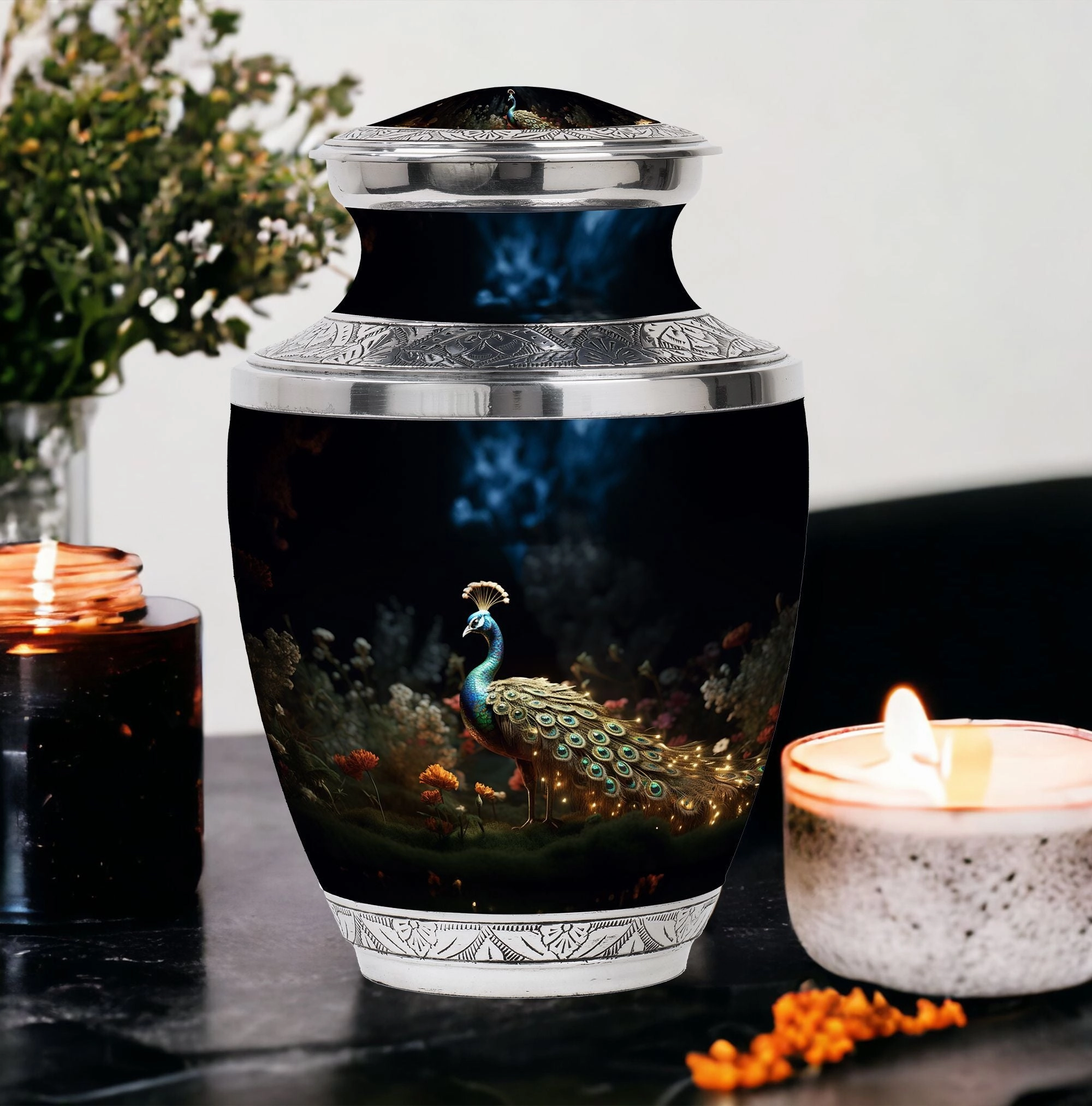 Elegant Peacock Cremation Urn for Ashes - Beautiful Peacock Urn