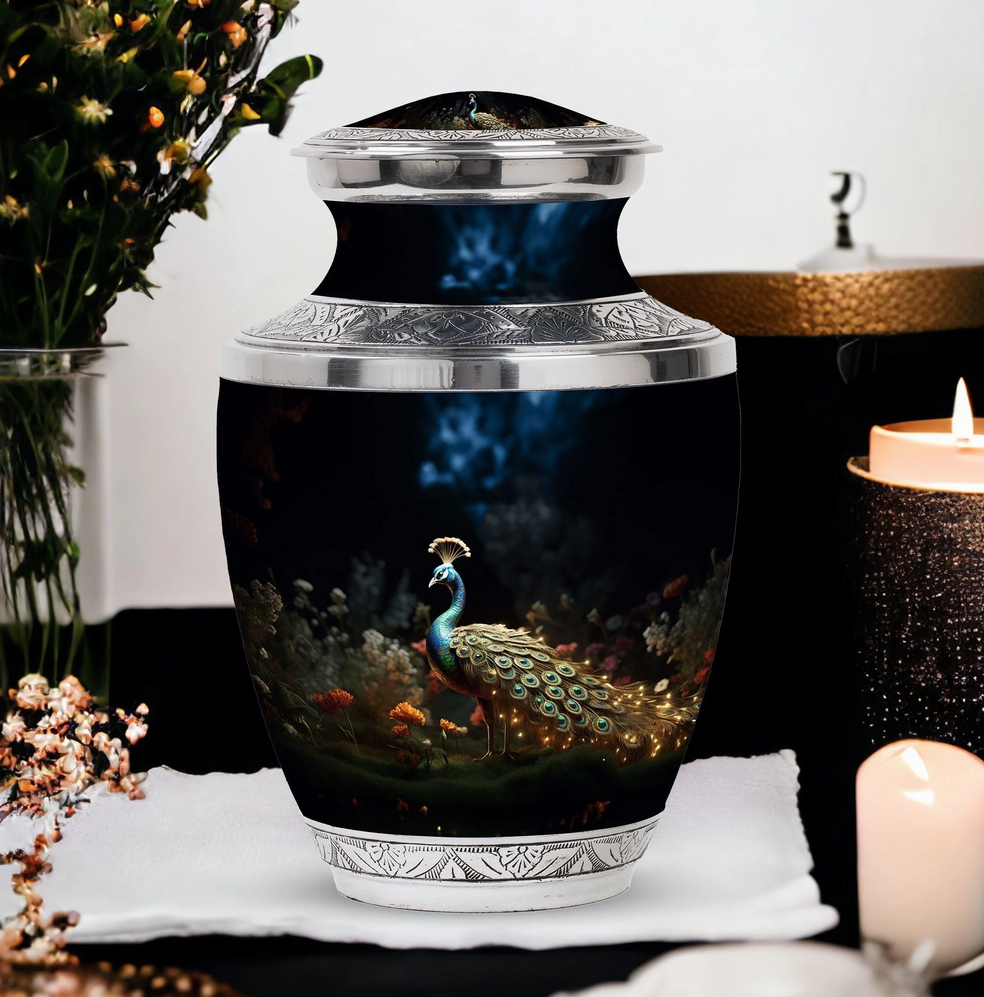 Elegant Peacock Cremation Urn for Ashes - Beautiful Peacock Urn