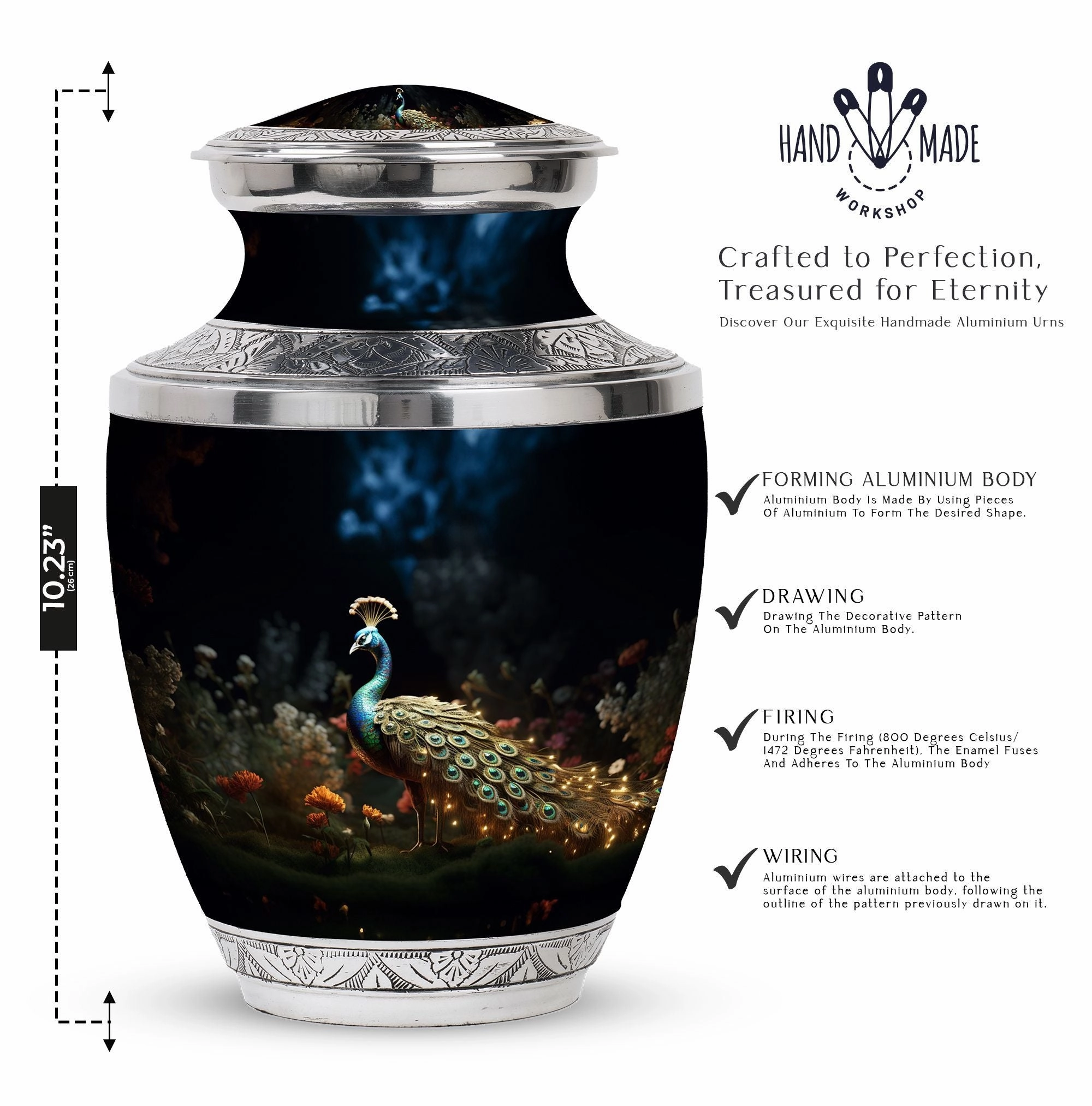Elegant Peacock Cremation Urn for Ashes - Beautiful Peacock Urn