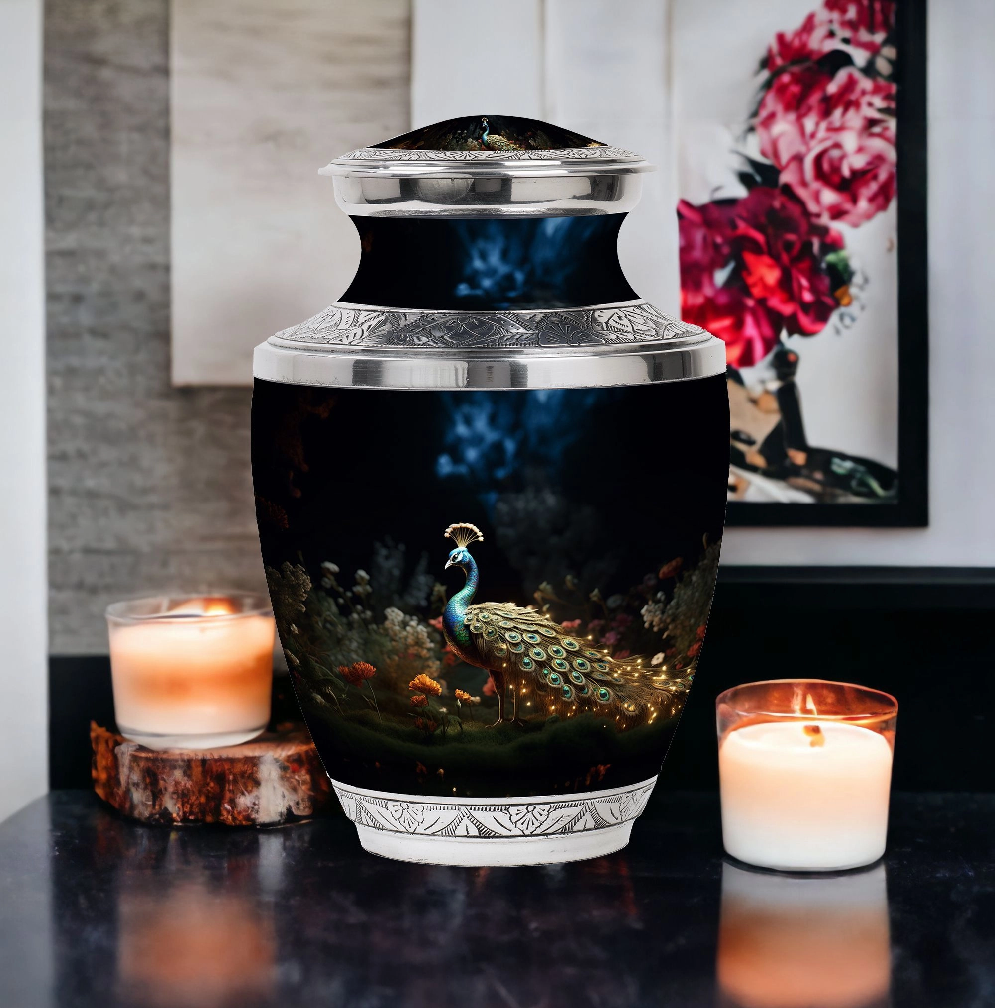 Elegant Peacock Cremation Urn for Ashes - Beautiful Peacock Urn