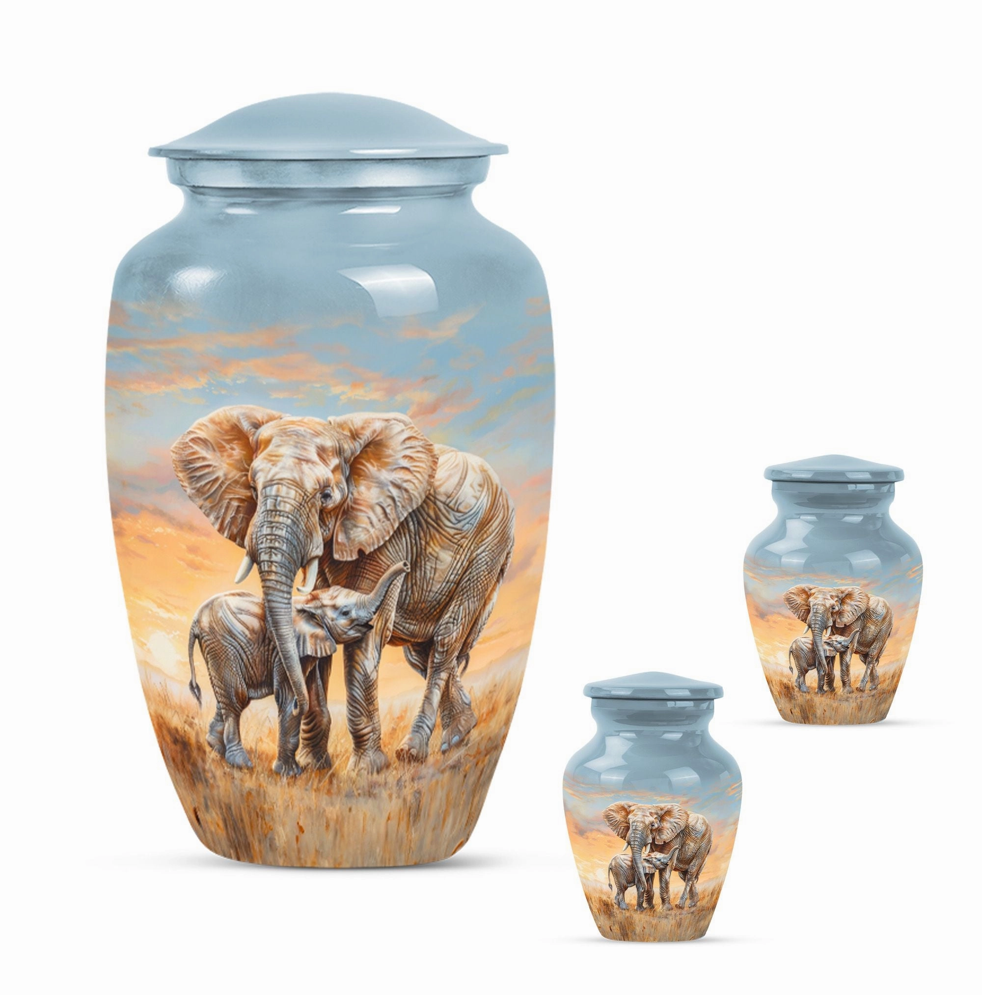 Elephant Family Tribute - Mom Memorial Large Cremation Urn