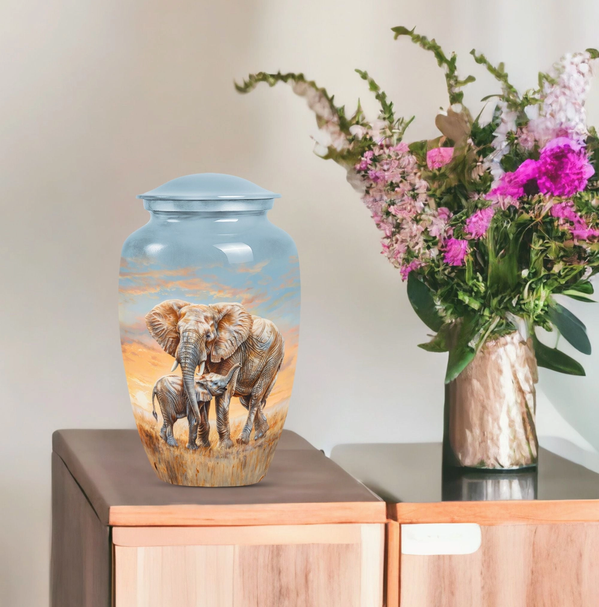 Elephant Family Tribute - Mom Memorial Large Cremation Urn