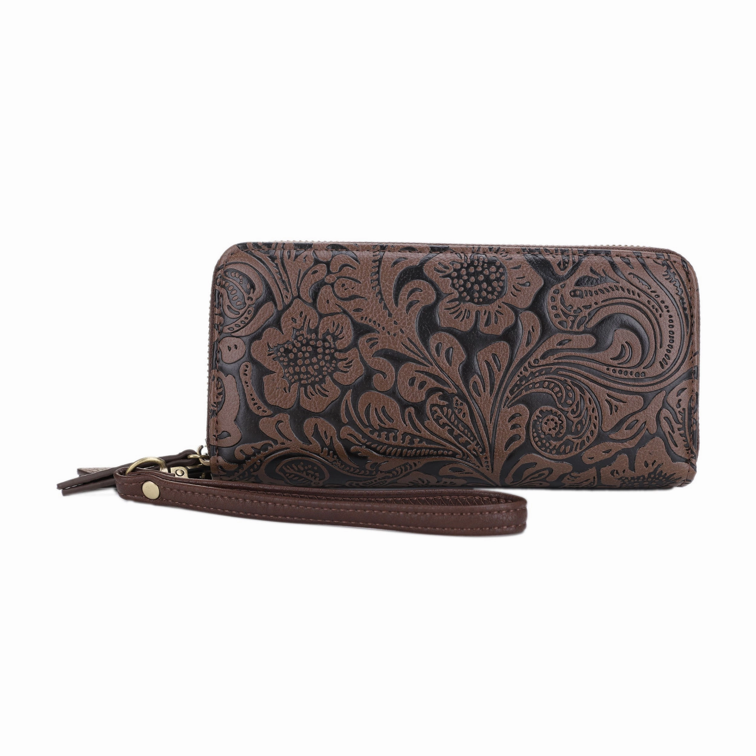 Filly Flora Embossed Wallet with Wrist Strap