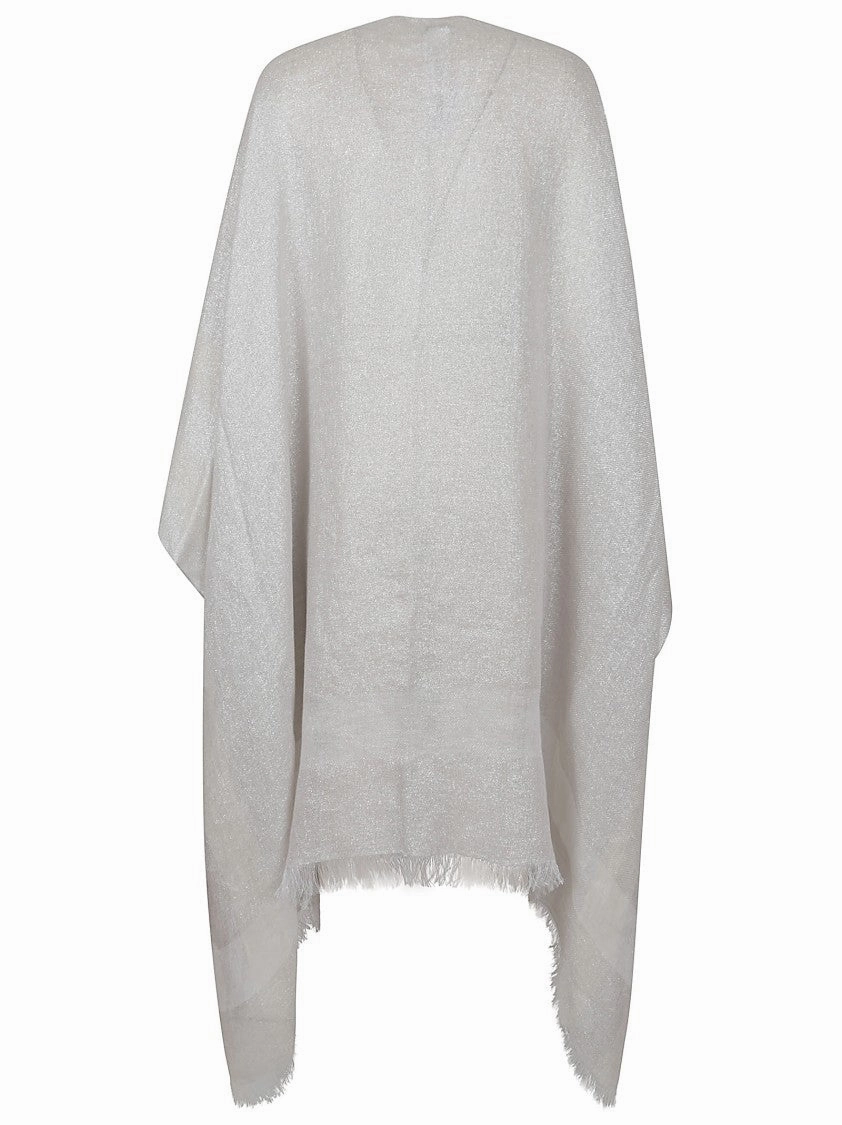 Fringed White Kimono Scarf With Lurex Detailing