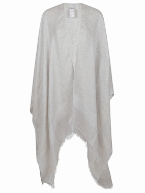 Fringed White Kimono Scarf With Lurex Detailing