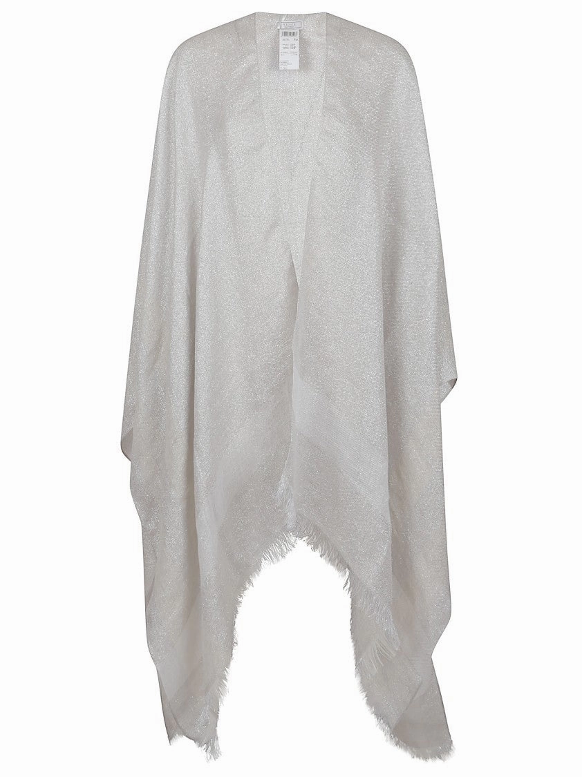 Fringed White Kimono Scarf With Lurex Detailing