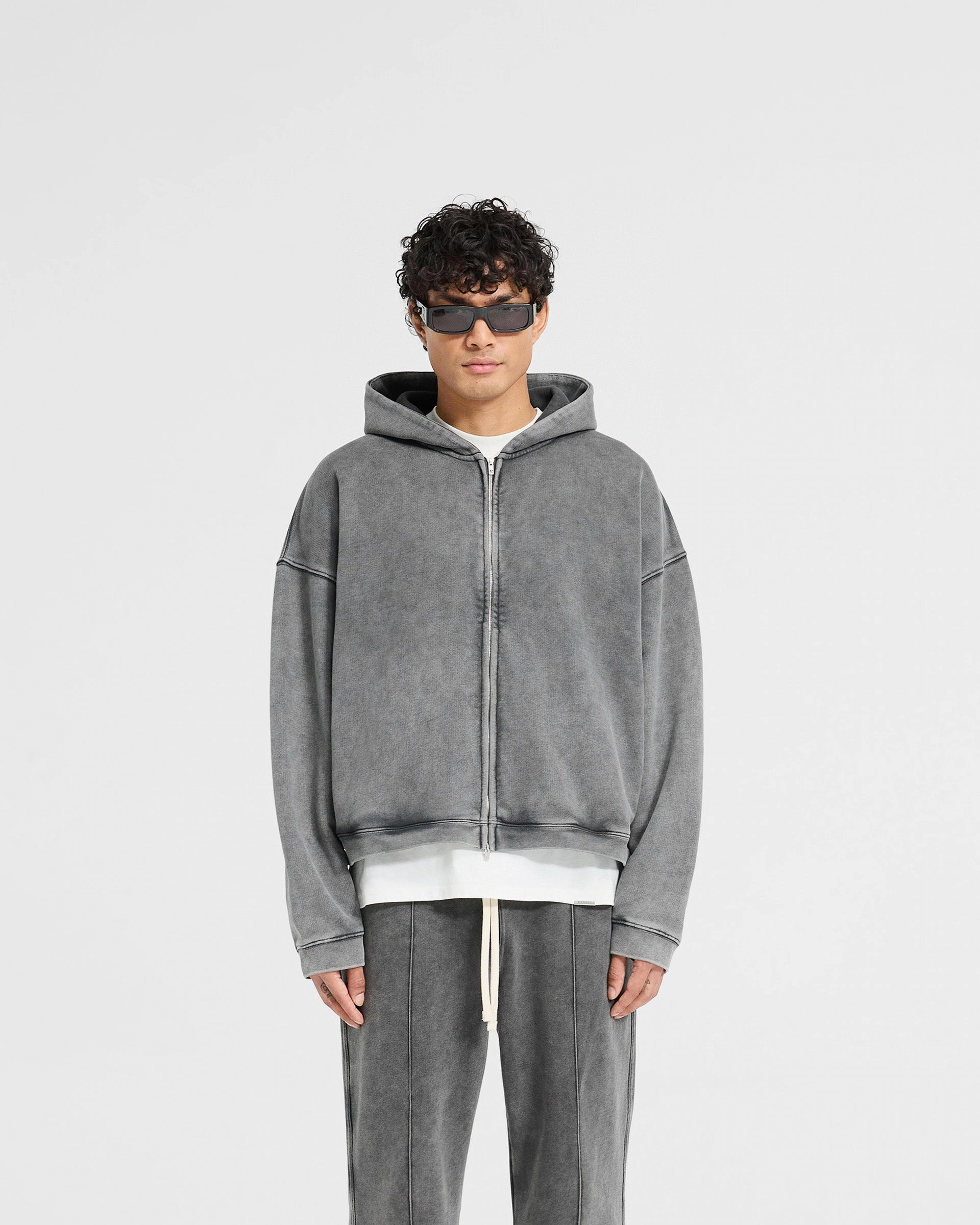 Initial Boxy Zip Through Hoodie - Vintage Grey