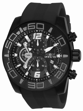 Invicta 24163 Men's Pro Diver Chronograph Black Dial Black Silicone Strap Watch