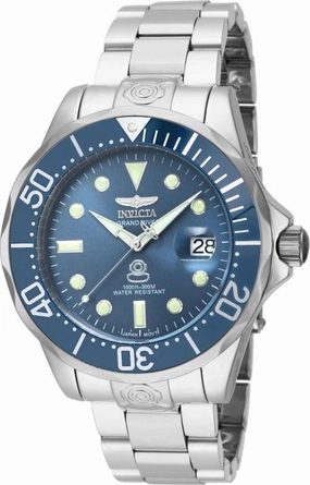Invicta Men's Automatic Watch - Grand Diver Steel Bracelet Blue Dial Date | 16036