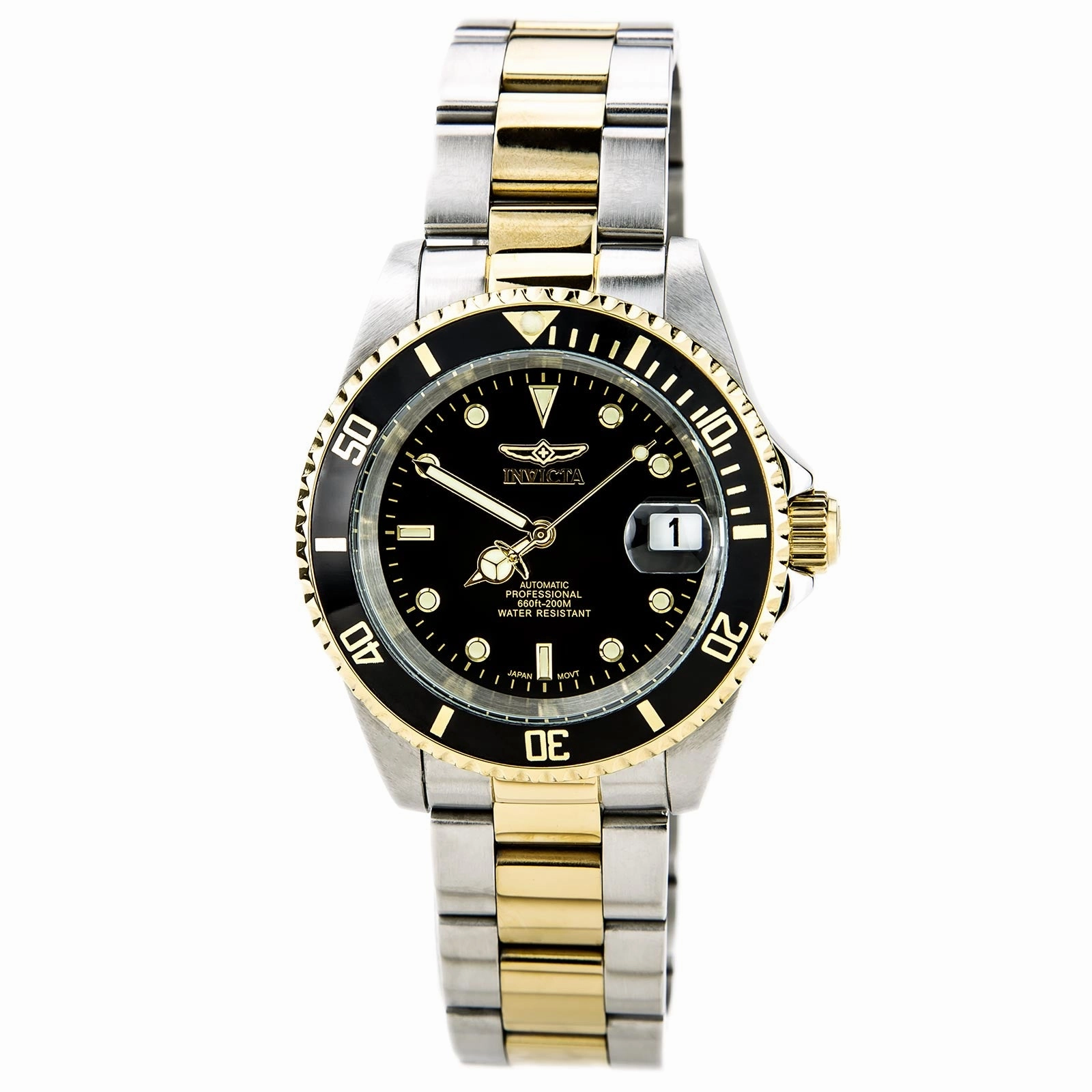 Invicta Men's Automatic Watch - Pro Diver Black Dial Two Tone Yellow Bracelet | 8927C