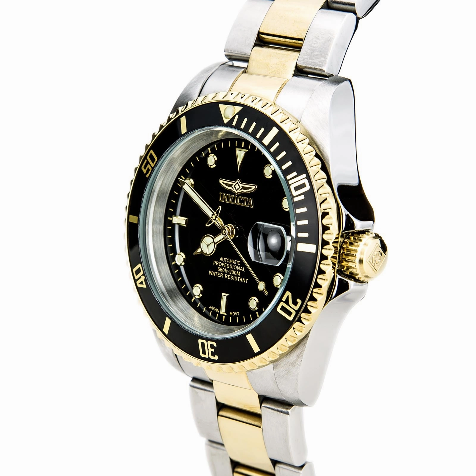 Invicta Men's Automatic Watch - Pro Diver Black Dial Two Tone Yellow Bracelet | 8927C