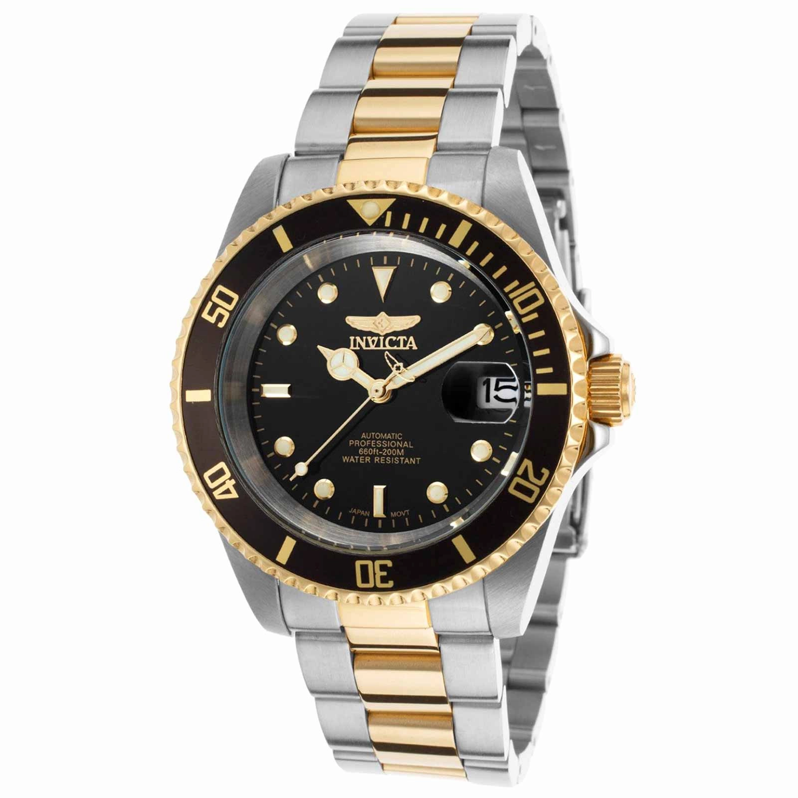 Invicta Men's Automatic Watch - Pro Diver Black Dial Two Tone Yellow Bracelet | 8927C
