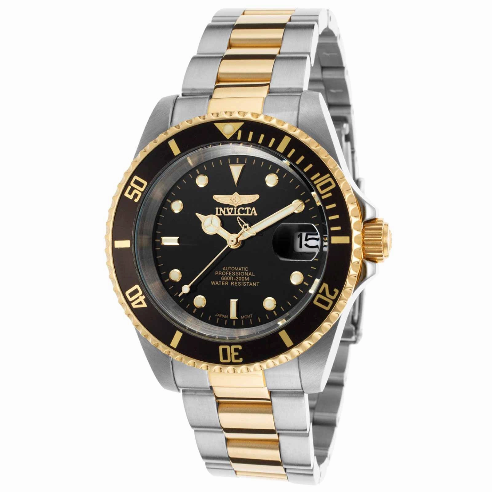 Invicta Men's Automatic Watch - Pro Diver Black Dial Two Tone Yellow Bracelet | 8927C