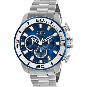 Invicta Men's Chronograph Watch - Pro Diver Silver Stainless Steel Bracelet | 22586