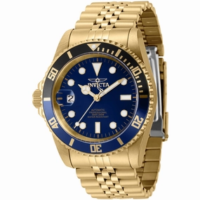 Invicta Men's Left Handed Watch - Pro Diver Blue, Black Bezel Yellow Gold Case | 43984