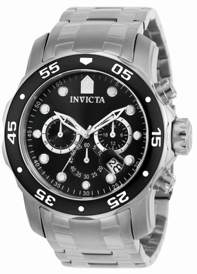 Invicta Men's Pro Diver Chronograph Watch - Quartz Black Dial Steel Bracelet | 0069