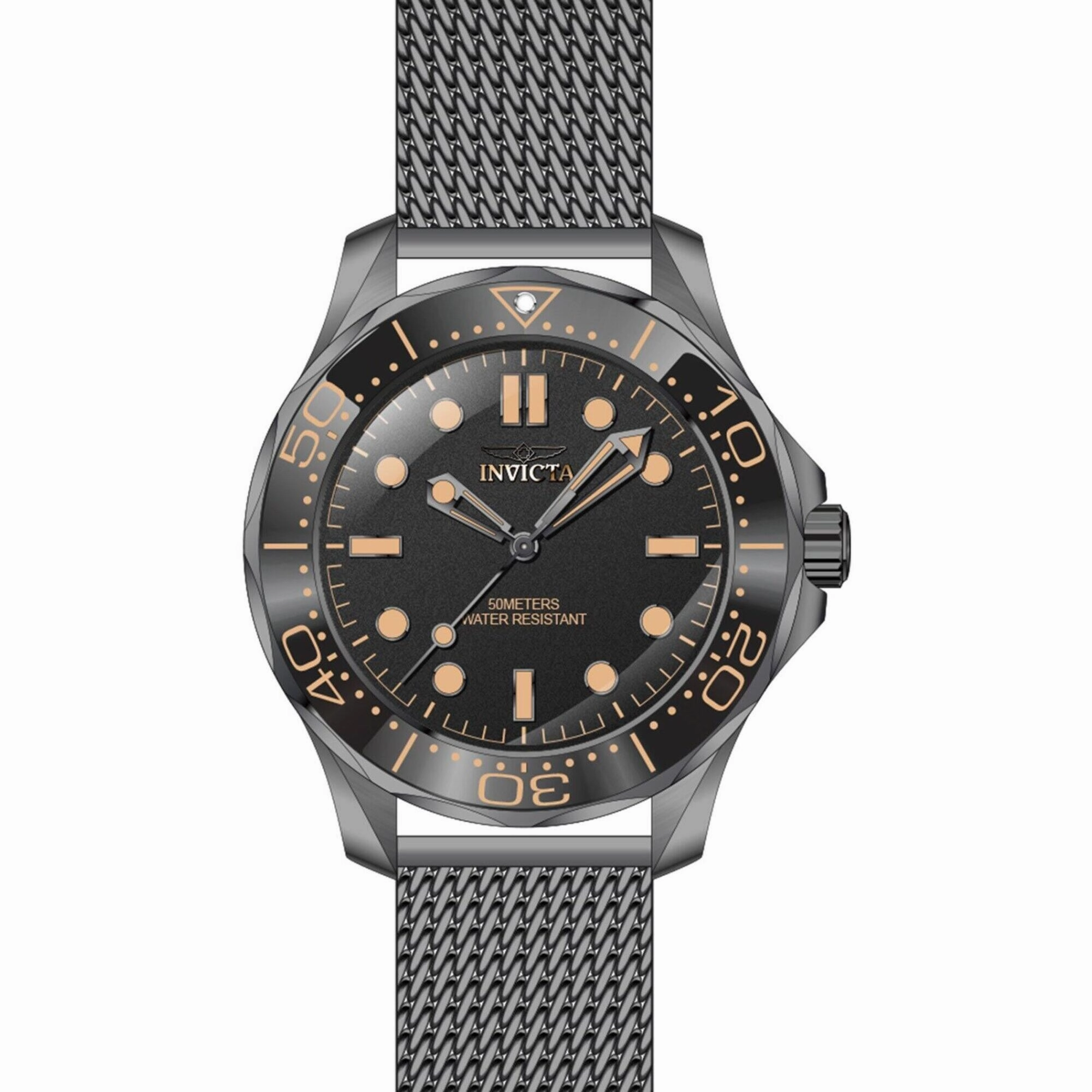 Invicta Men's Quartz Watch - Pro Diver Black Dial Gunmetal Mesh Bracelet | 45979