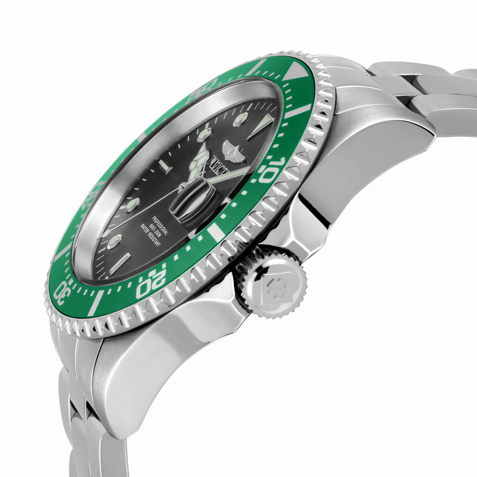 Invicta Men's Stainless Steel Watch - Pro Diver Dive Green Accented Bezel Grey Dial | 22021