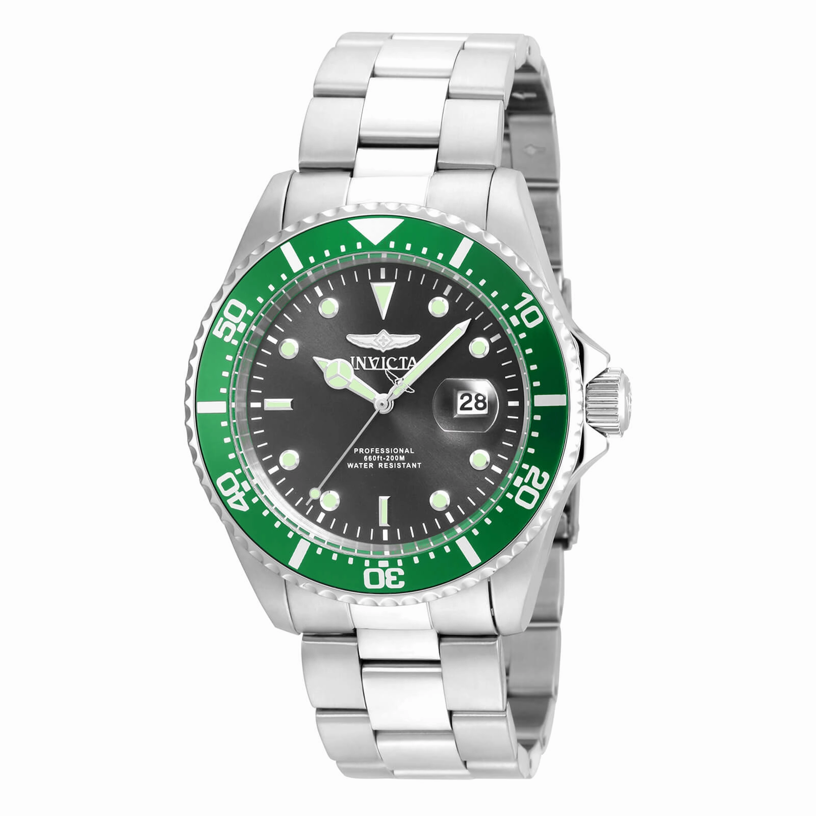 Invicta Men's Stainless Steel Watch - Pro Diver Dive Green Accented Bezel Grey Dial | 22021