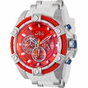 Invicta Men's Watch - Bolt Quartz Chrono Red Dial Silver and White Strap | 46592