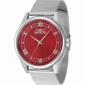 Invicta Men's Watch - Celestial Quartz Red Dial Silver Tone Mesh Bracelet | 48484