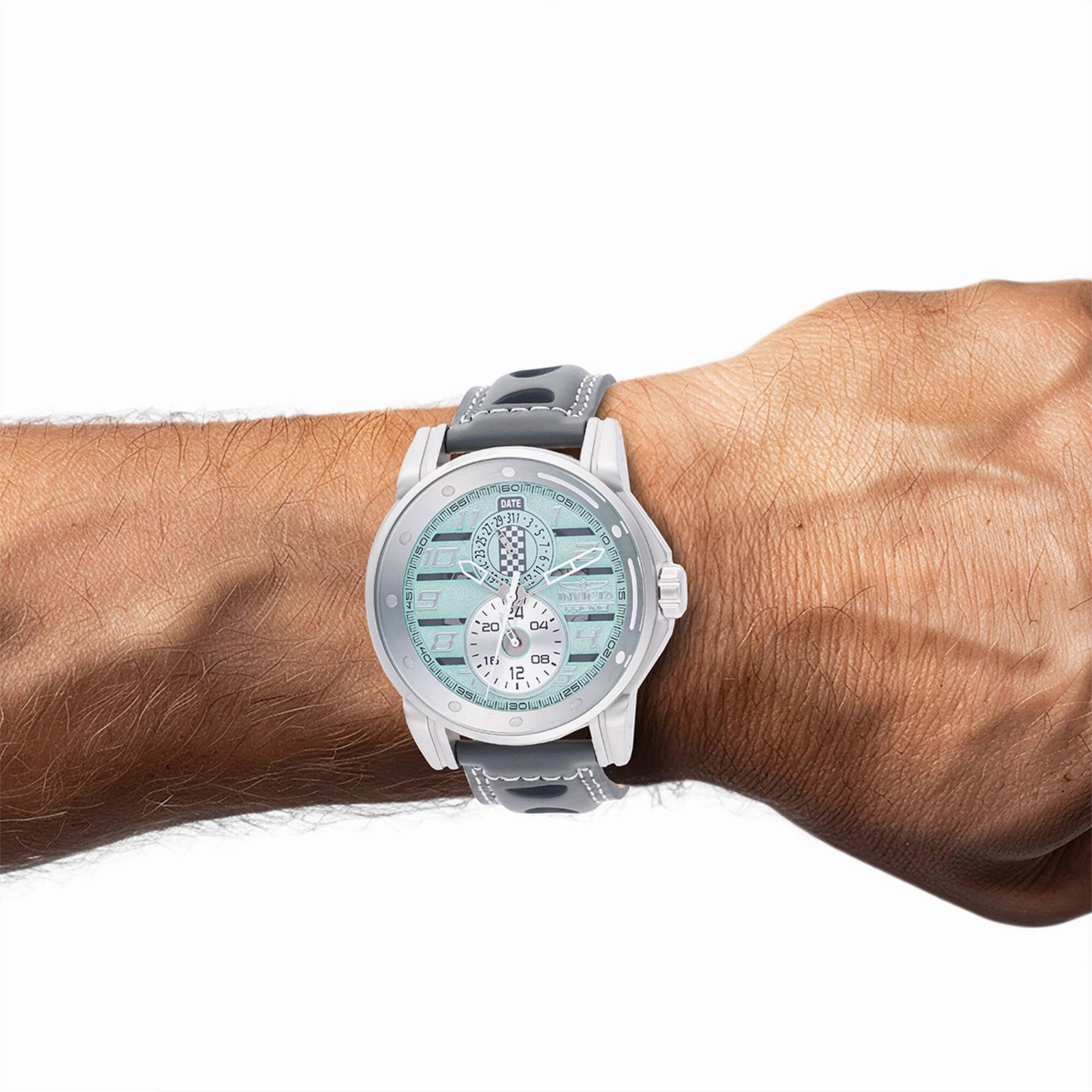 Invicta Men's Watch - Invicta Racing Quartz Silver Case Grey Leather Strap | 47537