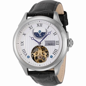 Invicta Men's Watch - Objet D Art Moon Phase Silver Tone Dial Leather Strap | 44008
