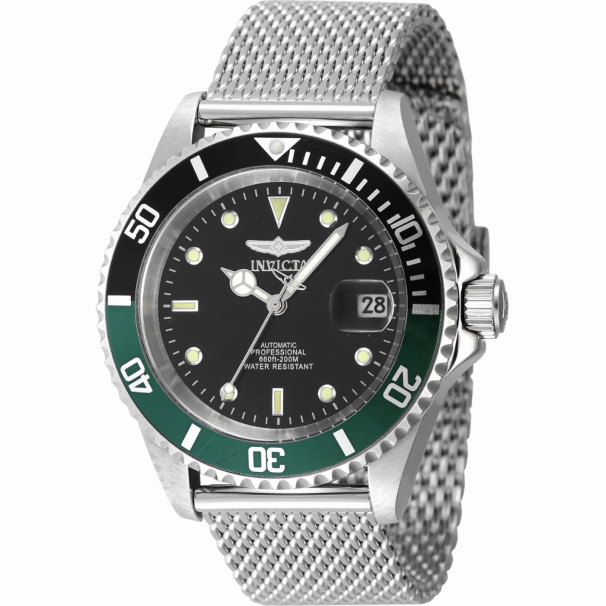 Invicta Men's Watch - Pro Diver Black, Green Rotating Bezel Mesh Bracelet | 48072