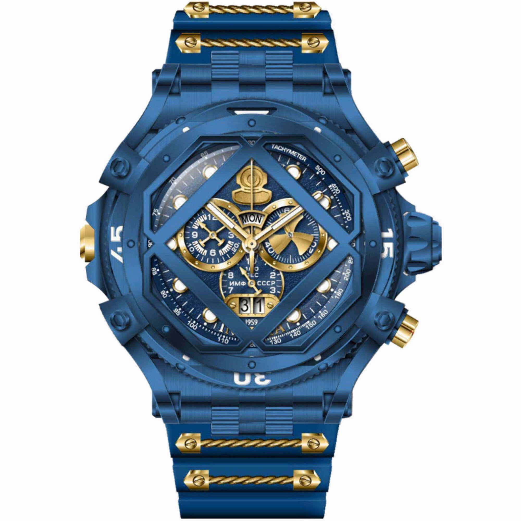 Invicta Men's Watch - Pro Diver Chrono Gold Tone and Blue Dial Silicone Strap | 37180