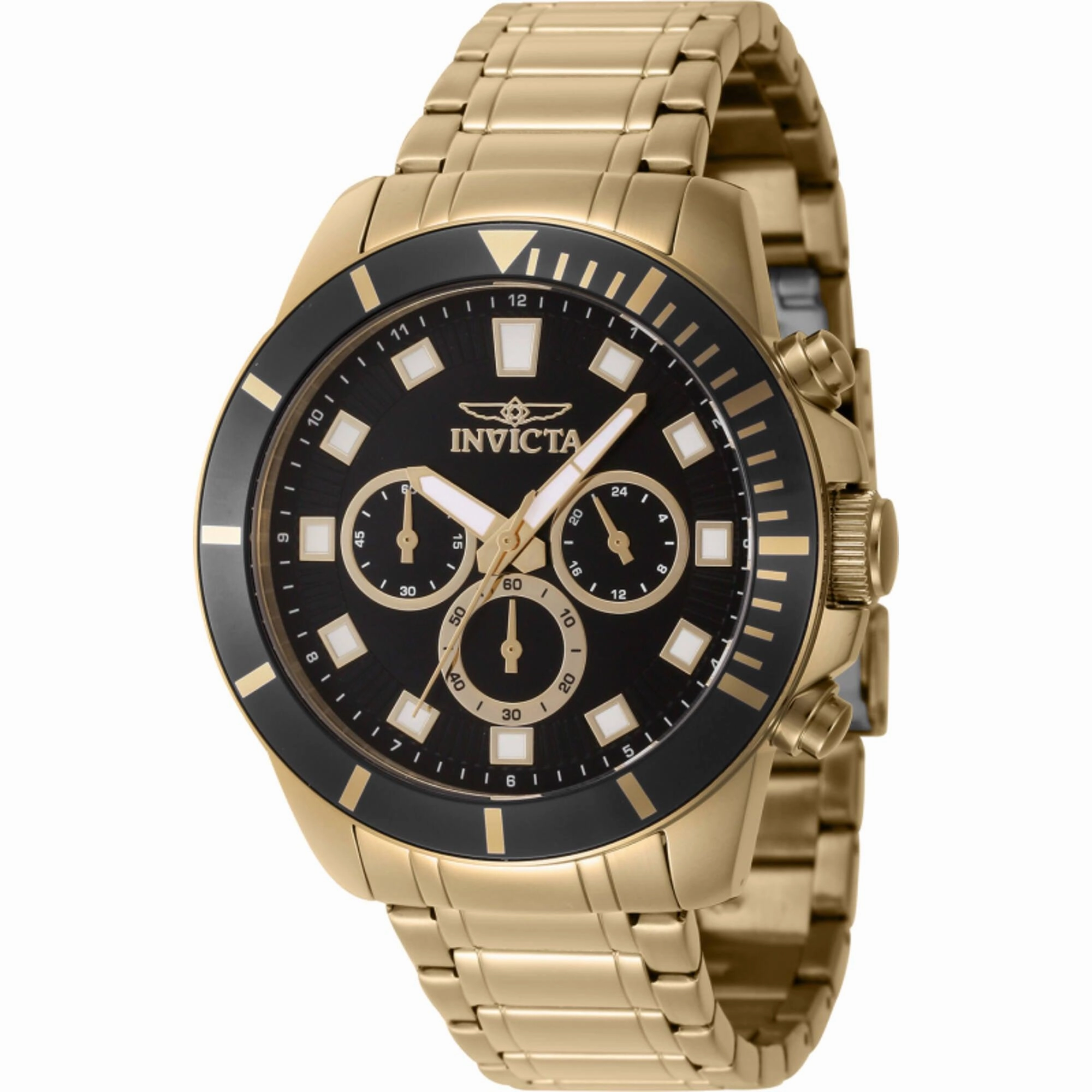 Invicta Men's Watch - Pro Diver Chronograph Black Dial Yellow Gold Bracelet | 46042