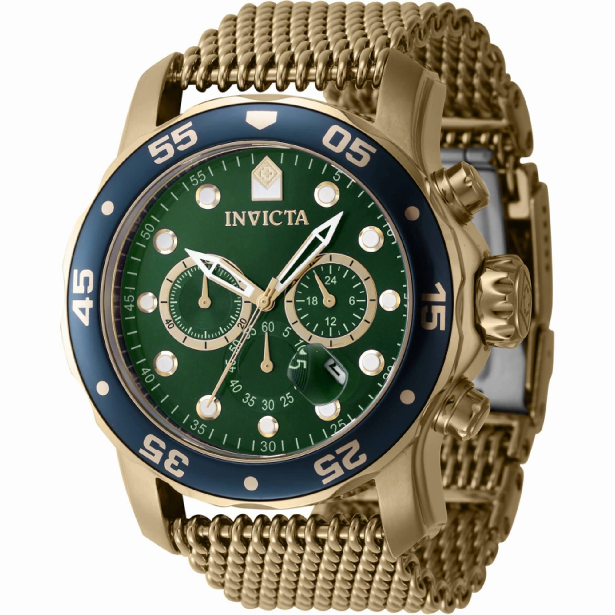 Invicta Men's Watch - Pro Diver Chronograph Green Dial Yellow Gold Bracelet | 47241