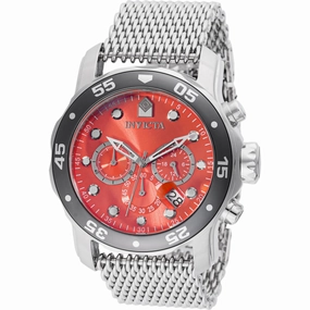 Invicta Men's Watch - Pro Diver Chronograph Red Dial Steel Mesh Bracelet | 47587