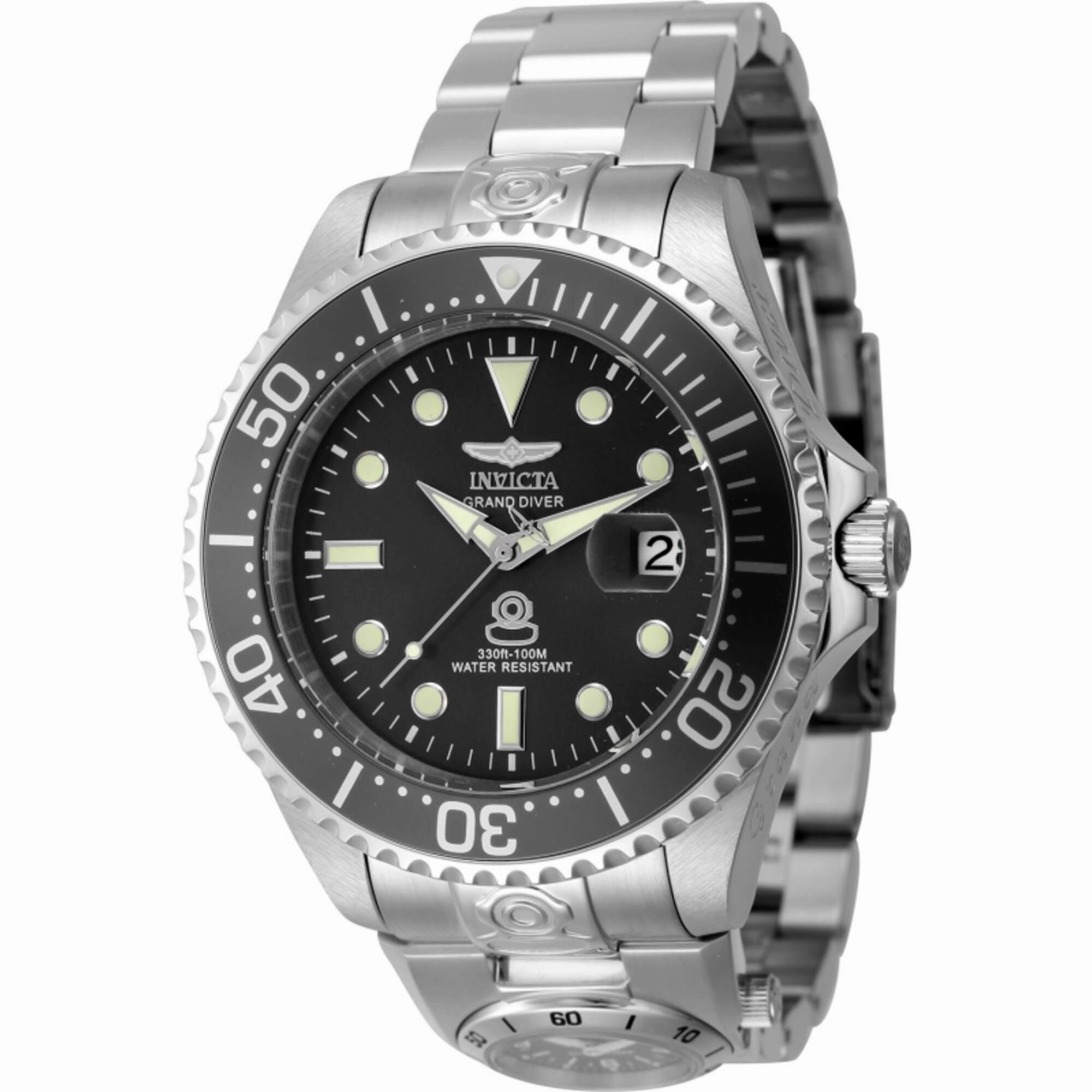 Invicta Men's Watch - Pro Diver Dual Time Black Dial Silver Steel Bracelet | 45812