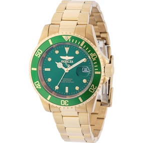 Invicta Men's Watch - Pro Diver Green Dial Yellow Gold Steel Bracelet Quartz | 43543