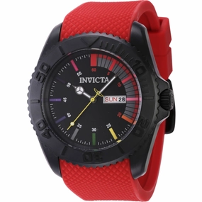 Invicta Men's Watch - Pro Diver Quartz Black Dial Red Rubber Strap Day-Date | 44734